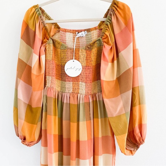 Petal & Pup Nazzano Fall Plaid Smocked Long Sleeve Midi Dress - Picture 4 of 6